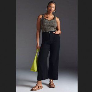 NWOT MAEVE by Anthropologie The Colette Cropped Wide Leg Pants Black Size 31